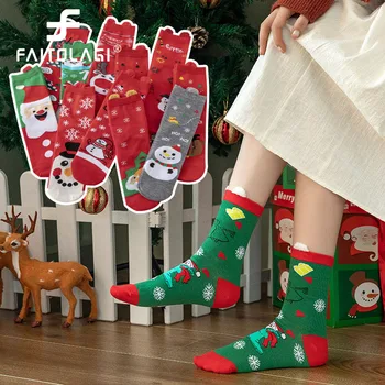 5 Двойки Коледни Чорапи За Мъже И Жени, Памучни Чорапи със средна Дължина, Навидад Натал Начало Декор, Чорапи с Принтом Дядо Коледа, Забавен Подарък Sokken