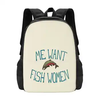 Аз искам Риба, женски училищни чанти за момичета, пътни чанти за лаптоп, Дамски чанти За риба, Бойте се от Мен, Аз Искам Риба, Женски Риболовни Меми