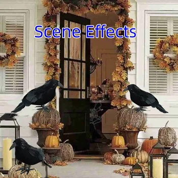 Модел черен гарван на Хелоуин 2023 Реалистична пластмасова статуя на Атрактивна имитация на фалшив птици Компактно лесна украса за дома