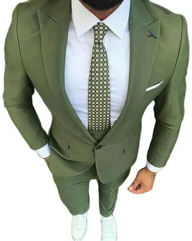 Най-новият дизайн палто армейского зелен цвят, Приталенные мъжки костюми, Официални сватбени Смокинги за Младоженеца-Комплект от 2 теми, Бизнес мъжки модерен Блейзър, Комплект панталон