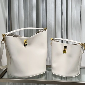 Новата модерна женствена чанта от телешка кожа, по-Голямата голям ръчна чанта на едно рамо, наклонена чанта-кофа за вода (без лого OEM) p05