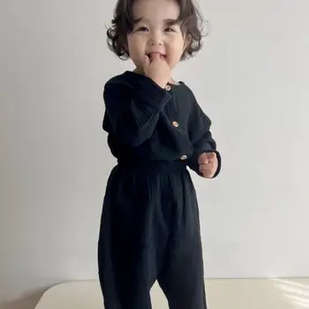 Колекция от 2023 година, Японската пролетно-есенен Детски Ежедневни риза от памук и коноп + панталони, Универсален комплект от две части за деца Унисекс