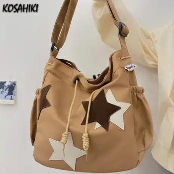 Корейски Шик Реколта дамски чанти Ins Star Y2k, Эстетичная Универсална Ежедневна Холщовая чанта с Голям капацитет, Сладки Прости Чанта През рамо