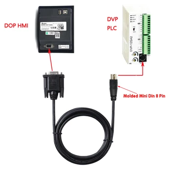 RS232 DB9 Щекер към Mini Din 8P штекерному сериен кабел за свързване на PLC серия Delta DVP до HMI серия DOP