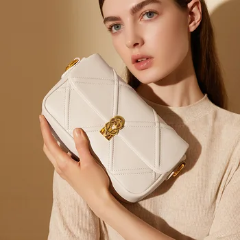 Нова Дамски малка чанта от естествена кожа, Нова мода, минимализъм, малка квадратна чанта от телешка кожа, Дамски чанта през рамо, Реколта чанта през рамо
