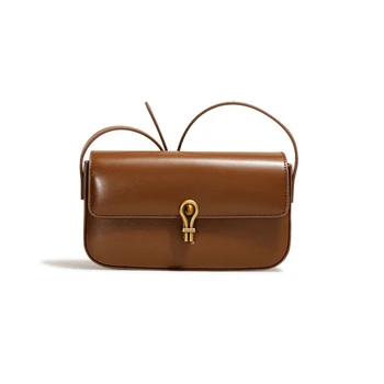 Малка квадратна чанта за жени, чанта-месинджър, Благородна жена луксозна чанта от естествена кожа, подобрена ретро чанта за рамо с ключалка