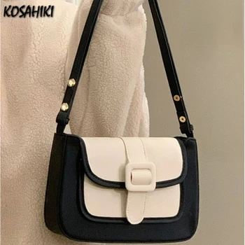 Японски модни дамски чанти в контрастен цвят, ежедневни универсална градинска чанта през рамо, Корейски Y2k, шик квадратни чанти за рамо