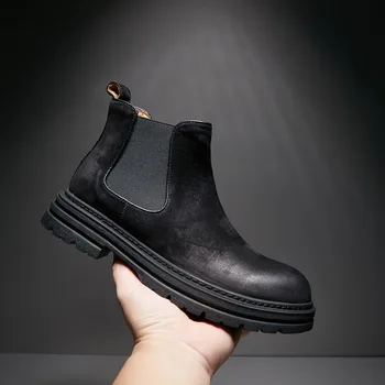 Мъжки обувки къса от кожата, без дантели на равна подметка, есен 2023 г.