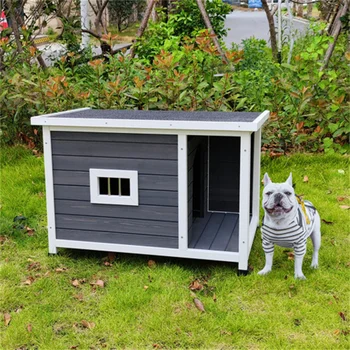 Открит развъдник за кученца, Водоустойчив клетка за кучета, Дървена къщичка за кучета с веранда за градини в задния двор