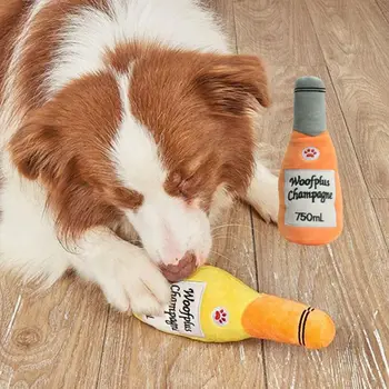 Играчки за кучета във формата на бирена бутилка, Преносима мека играчка за дъвчене за кучета, устойчив на укусам, Интерактивно плюшено кученце