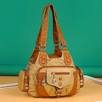 Чанта за съхранение на женската козметика, мека чанта през рамо от изкуствена кожа, водонепропусклива прости пътни чанти