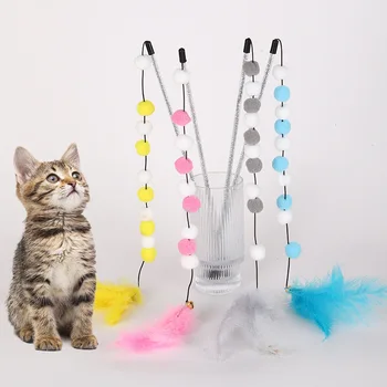 30 см Интерактивна играчка за котки Смешни цветна топка от пера, играчка-пръчка за коте, Преследване, упражнение, Пръчка за домашни любимци, Аксесоари за котки