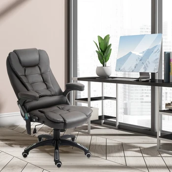 Удобен офис стол за мениджъри с висока облегалка, 5 режима, Спускащите работен стол от изкуствена кожа с топъл, подходящ за офиси