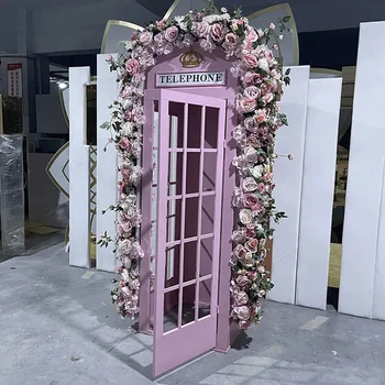 Продажба на едро на сватбен реквизит, цветни декорации за фотобудки, Метални розови телефонни будок в лондонския стил