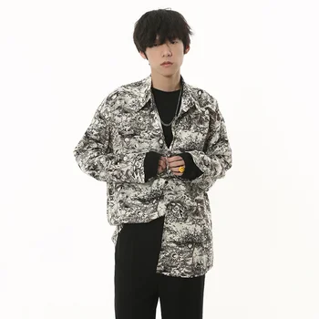 SYUHGFA Графични Ризи Тенденция Мъжки 2023 Есен Нова Мъжки Облекла на Корейски Модерен Жилетка С Принтом, Без Стилен Дълъг Ръкав