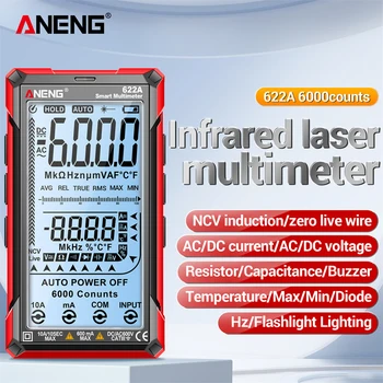 Цифров мултицет ANENG 622A на 6000 точки, Интелигентен мултицет с лазерна лампа, детектор за напрежение, мултифункционален електрически инструменти