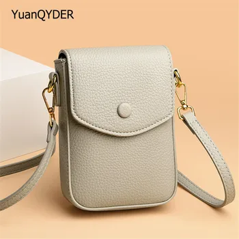Висококачествена дамска чанта за през рамото от мека кожа, луксозна марка малка дамска чанта, обикновена дамска чанта на рамото за телефон, портфейл