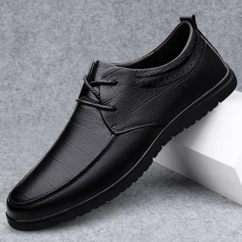 мъжки обувки от естествена кожа, oxfords дантела, модни ежедневни обувки, мъжки марка, на официална бизнес сватбена ръчно изработени обувки на равна подметка, мъжки обувки