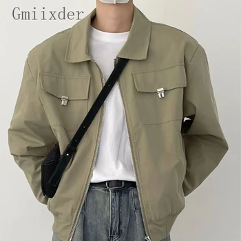 Пролет-есен ежедневни универсална яке за момчета със свободен ревера на мълния, Елегантна просто палто, Японската работни облекла, палта, къси яке-бомбер