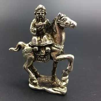 Китайските изделия от тибетския сребро с ръчно резбовани, Бог на богатството и статуя на кон