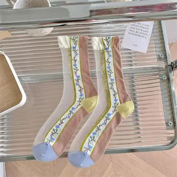 Дишащи Износоустойчиви Пролет-лято Прозрачни Чорапи, Дамски Чорапи носочные изделия в клетката, Стъклени Копринени чорапи, в корейски стил