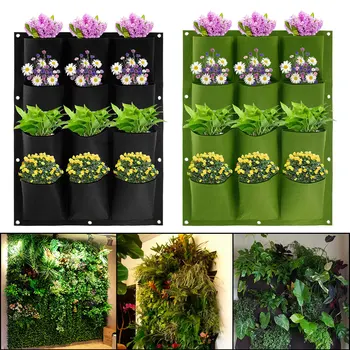 Вертикални стенни чанти за отглеждане на растения, 12 от клетки, тъкани дишащи джобове за плантатор, Многократно окачен контейнера за засаждане на стената