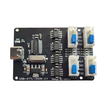4-битов модул за конвертиране USB към UART CH340 USB Type-C Hub TTL сигнал, Комуникатор TYPE-C Интерфейс С led индикатори