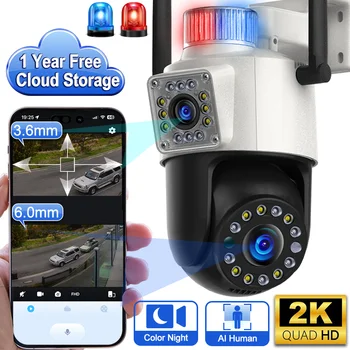 Външна WiFi Камера за наблюдение 2K с двоен обектив 4MP IP камера дома за сигурност Цветно нощно виждане с Автоматично проследяване на CCTV Камера