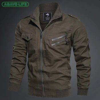 Памучен яке, за мъже выстиранная яке с военни модула, мъжки тънка демисезонная однотонная яке с цип, мъжки бизнес яке, топ