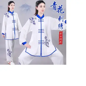 Гореща Продажба на Мъжки Женски костюм кунг-фу с бродерия в китайски стил, Облекло за тайдзи, облекла за бойни изкуства, Спортна форма на ушу, Комплект костюми