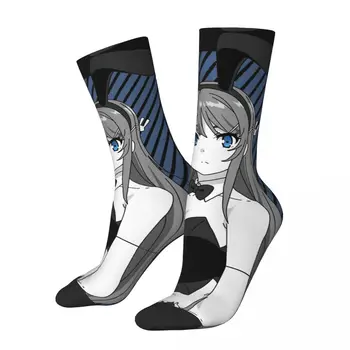 Забавни Happy Мъжки чорапи Mai Sakurajima в Ретро стил Харадзюку, Новост в стил хип-Хоп, Ежедневни екип, Луд Чорап, Подарък принт