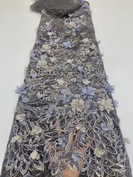 3D Сватбена Лейси плат С Цветен аппликацией от мъниста, Африка Тюл, Вечерна рокля, Френска окото 2023, Благородна Нигерийская окото с пайети
