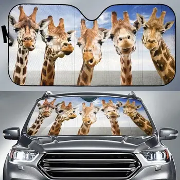 Годишният сенника за Кола Смешни Жираф Team Blue Sky, Автоматичен Козирка с жирафа за украса на автомобила, сенника на Прозореца на Колата на Семейството Жираф, Автомобил с