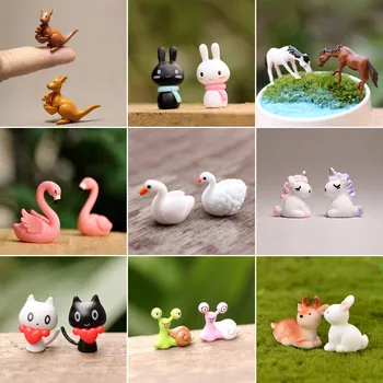 Миниатюрен пейзаж приказна градина, Малка фигурка на животно Фламинго, Малка уточка, жаба, терариум, Декор от мъх, аксесоари за куклата къща, играчка