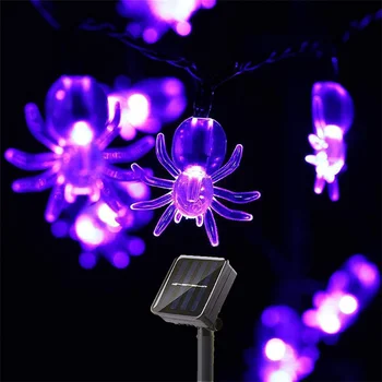 2 елемента Светлини-паяци в слънчева батерия за Хелоуин Водоустойчив Пурпурни гирлянди-паяци За парти В двора на Външно украса на тревата