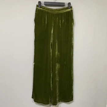 Пролетно-есенни прави панталони от коприна тутового цвят, тънки и удобни копринени панталони с еластичен колан, панталони за жени