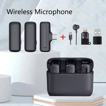 Безжичен микрофон на ревера, петличный микрофон, намаляване на шума, запис на интервю на живо с мобилен телефон iPhone Type C със зарядно устройство
