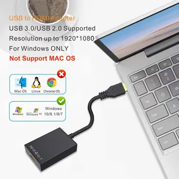Кабел преобразуване USB3.0 в HDMI Видео Графичен Кабел Конвертор със Звук за КОМПЮТЪР, Лаптоп, Проектор HDTV Съвместим с Windows