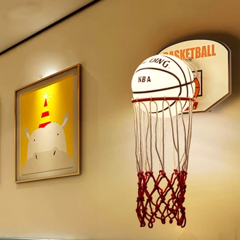 Детски стенен лампа, Баскетбол led монтиран на стената лампа, модерна и Креативна лампа, Нощна лампа за спални момче, кабинет, Железни/стъклени стенни осветителни тела