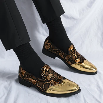 Мъжки Модел Кожени Обувки, Нови Класически Мъжки Обувки за Бала в Джентльменском стил, Луксозни Oxfords Британски Златисто-син Цвят с национален Модел