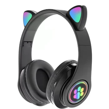 Слот за слушалки B39 с красиви уши, Bluetooth-съвместима безжична слушалка с микрофон, стереомузыка, сгъваема слушалки (черен)
