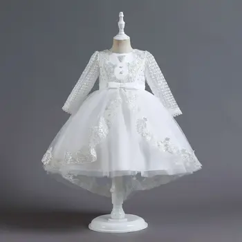Ново детско принцеса рокля с опашка и се прави извод, луксозно рокля за пиано представяне за момичета в цветенце