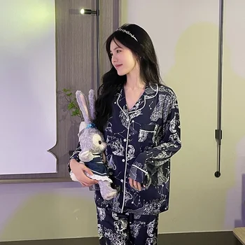 Дамски панталон с дълъг ръкав Пижамный комплект Ice Silk Тънка Пролетно-лятна Пижама