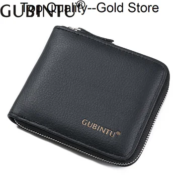 GUBINTU/ Луксозен Мъжки портфейл от естествена кожа с цип, Модерен Бизнес портфейл за кредитни карти, портфейл за монети за мъже 8045