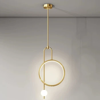 Окачен лампа със златен пръстен, Модерна стъклена топка, led подвесная лампа, нощно шкафче за спалня, минималистичная хол, начало декор, таван полилей