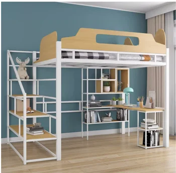 Многофункционално бюро с рафт за книги, легло за съхранение на половината от височината, Малка стая, Детско креватче, таванско помещение легло