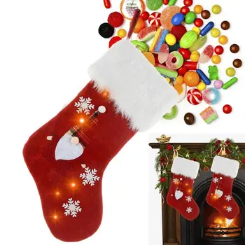 Коледни чорапи с подсветка, разтеглив подарък чорапи с подсветка, дебели Коледни чорапи, Сладък Коледен декор, подаръчен пакет, led отглеждане