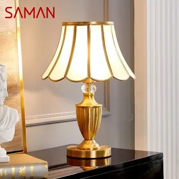 Модерна настолна лампа SAMAN от мед и злато, креативна Проста Луксозна Стъклена Настолна лампа от Мед за домашен кабинет, спалня