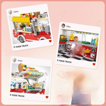 LOZ нов продукт монтаж на строителния кухненски блок на модел на превозното средство пица автобус кола streetmini играчка, подарък за деца и възрастни