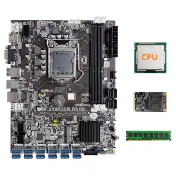 Дънна платка за майнинга B75 ETH 12 PCIE към USB LGA1155 дънна Платка със случаен процесор + MSATA SSD 64G + DDR3 4GB 1600MHz RAM